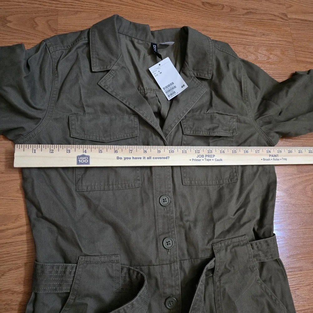 NWT H&M Coverall‎ Utility Jumpsuit Women Sz 6 Cotton Olive Green Barn Chore Work